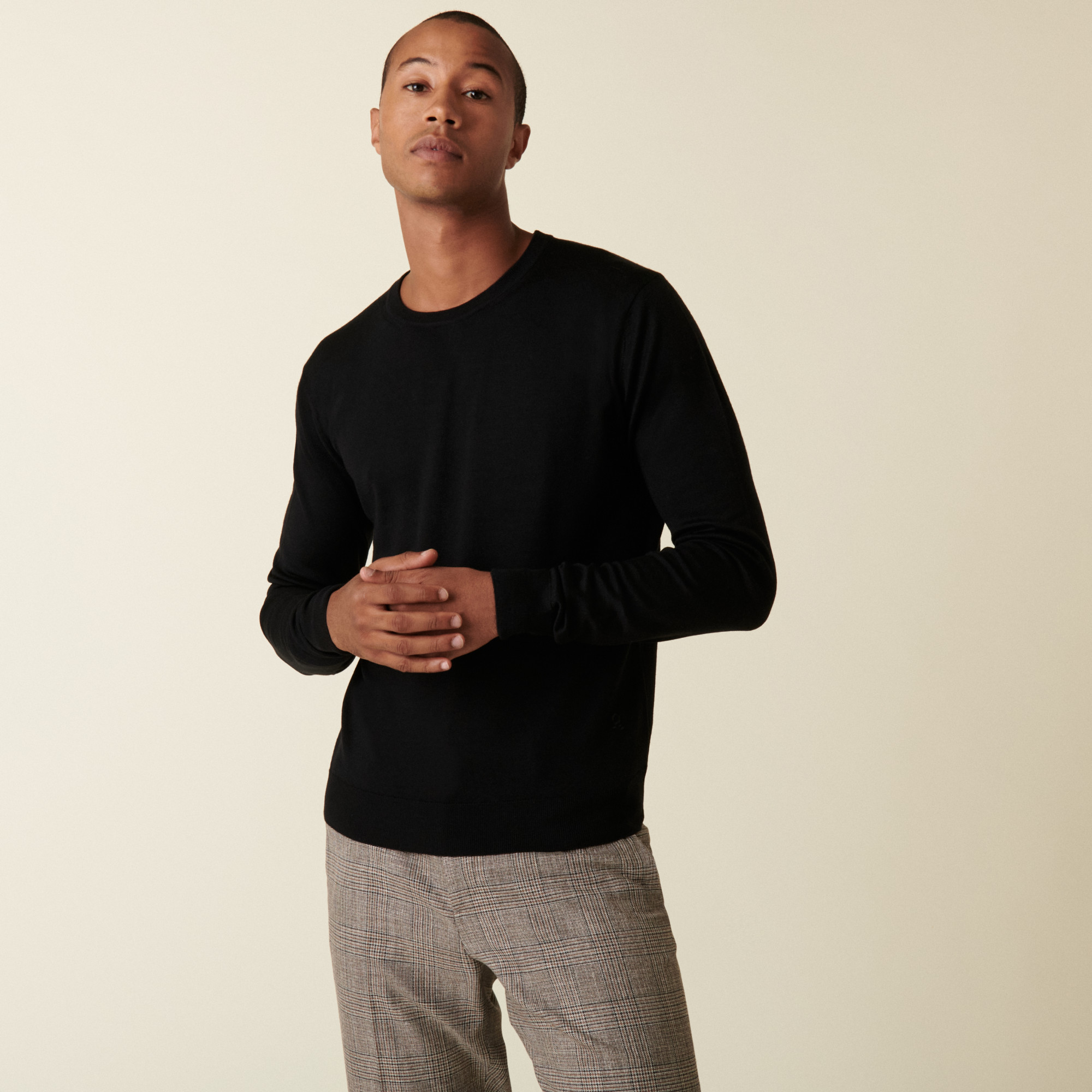 Pull col rond avec logo en laine mérinos - Eddie 7410 noir - 01 Noir