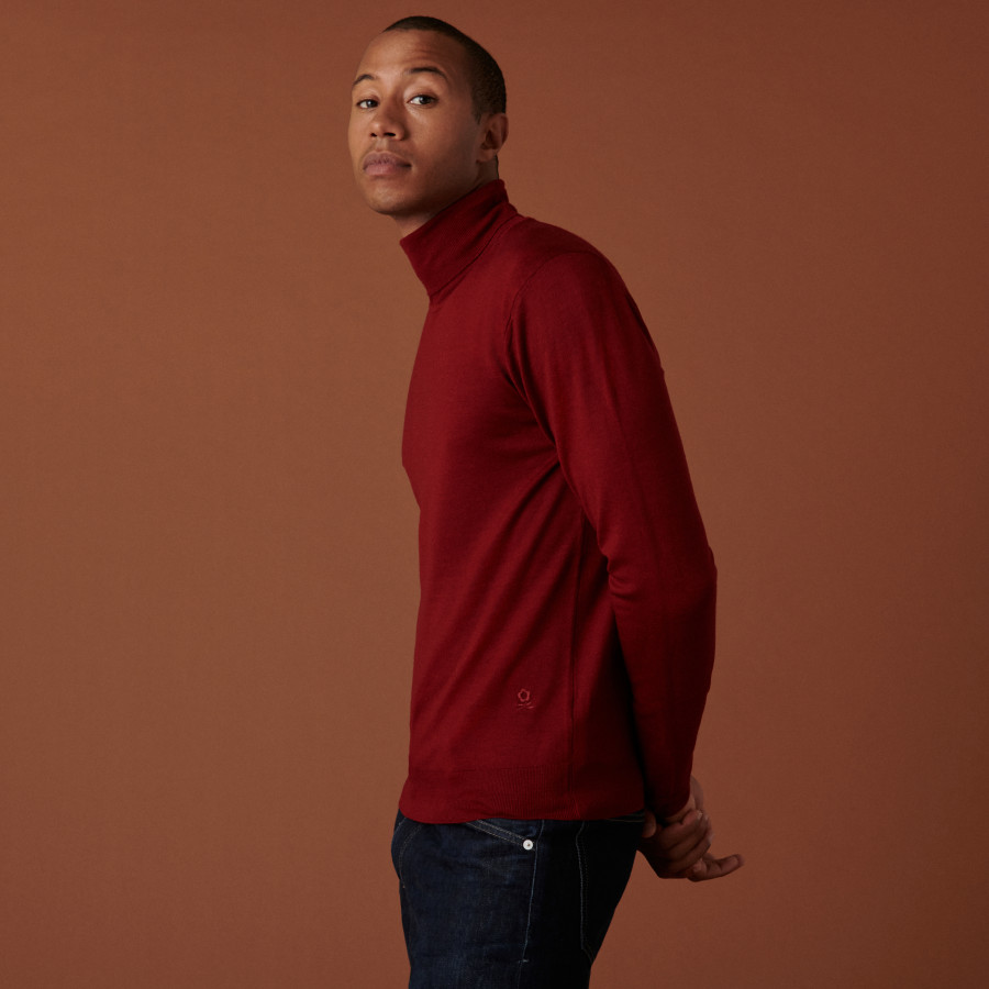 Pull col roulé avec logo en laine mérinos - Enzo