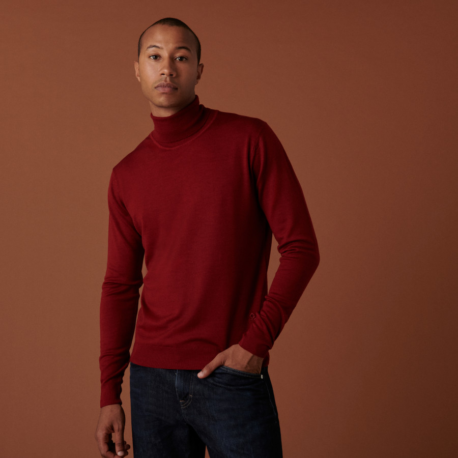 Pull col roulé avec logo en laine mérinos - Enzo