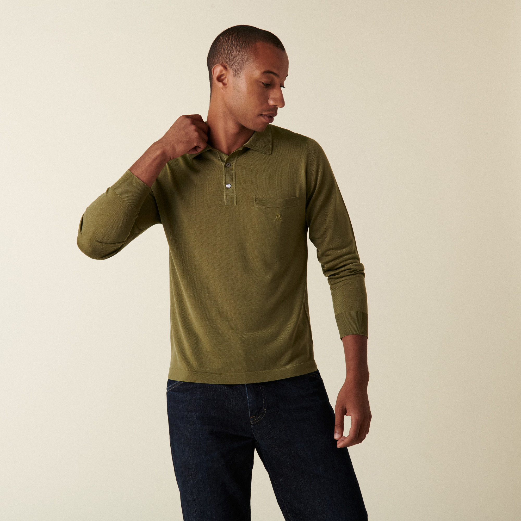 Polo manches longues homme en Fil Lumière Boris 2185 vegetal - 83 Kaki