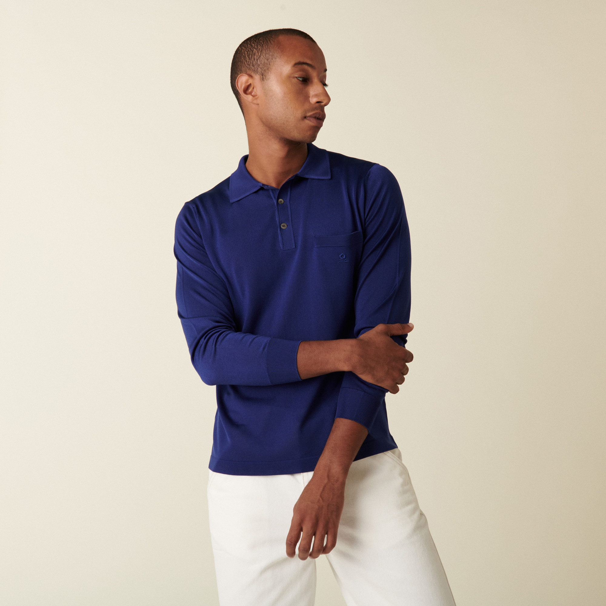 Polo manches longues homme en Fil Lumière Boris 2778 outremer - 75 Bleu nuit