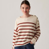 Pull boutonné à col rond bicolore en cachemire - Dalton 7516 ecru/cognac - 07 Marron