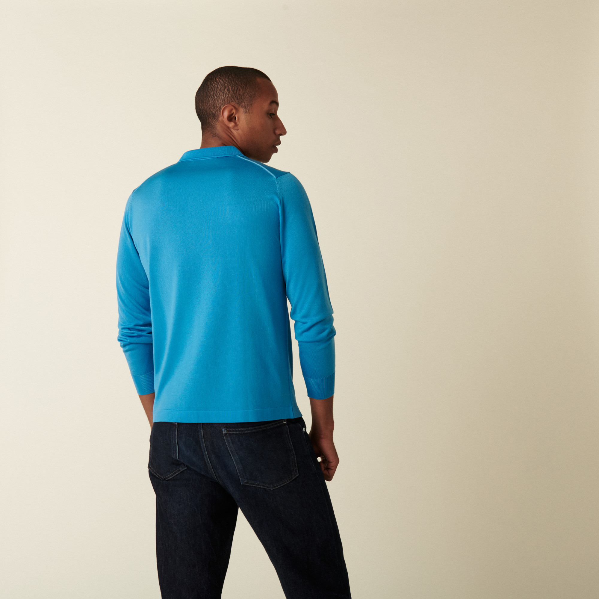 Polo manches longues en Fil Lumière à motifs arrondis - Defi 5375 rivage - 06 Bleu moyen