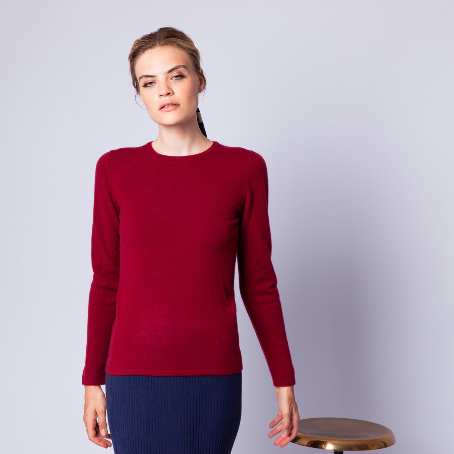 Pull col rond en cachemire intemporel - Evana 6384 rouge cerise - 20 Rouge foncé