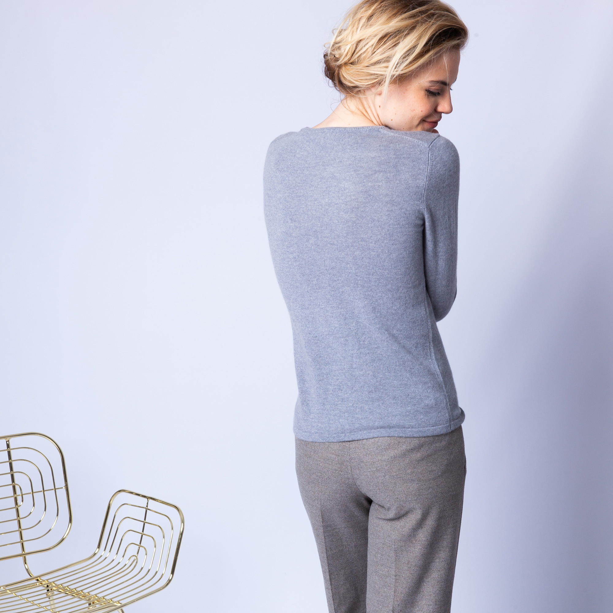 Pull col rond en cachemire intemporel - Evana 6396 glacef - 11 Gris clair