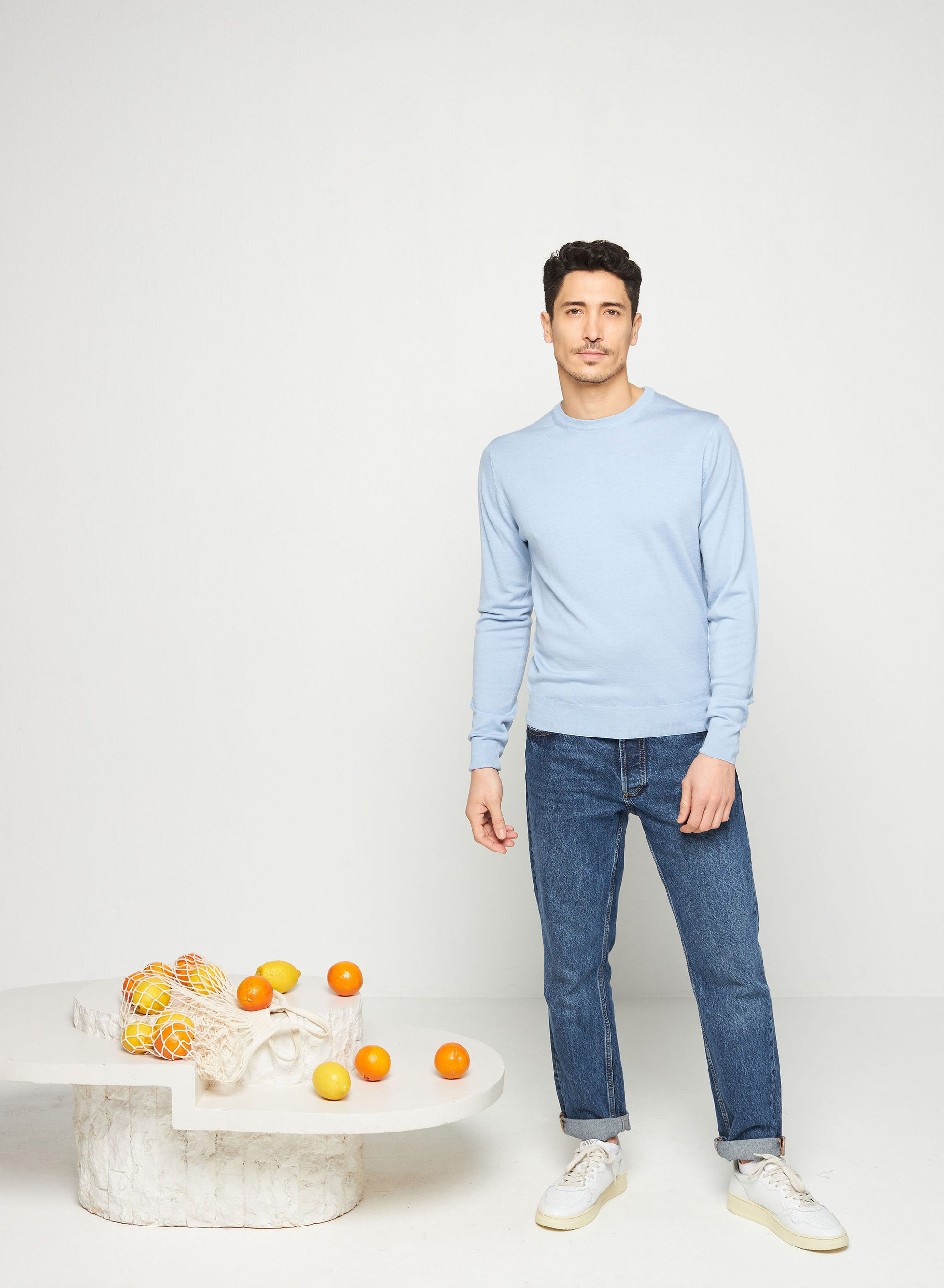 Pull col rond avec logo en laine mérinos - Eddie 7642 horizon - 04 Bleu clair