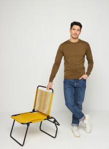 Pull col rond avec logo en laine mérinos - Eddie 7650 kaki - 83 Kaki