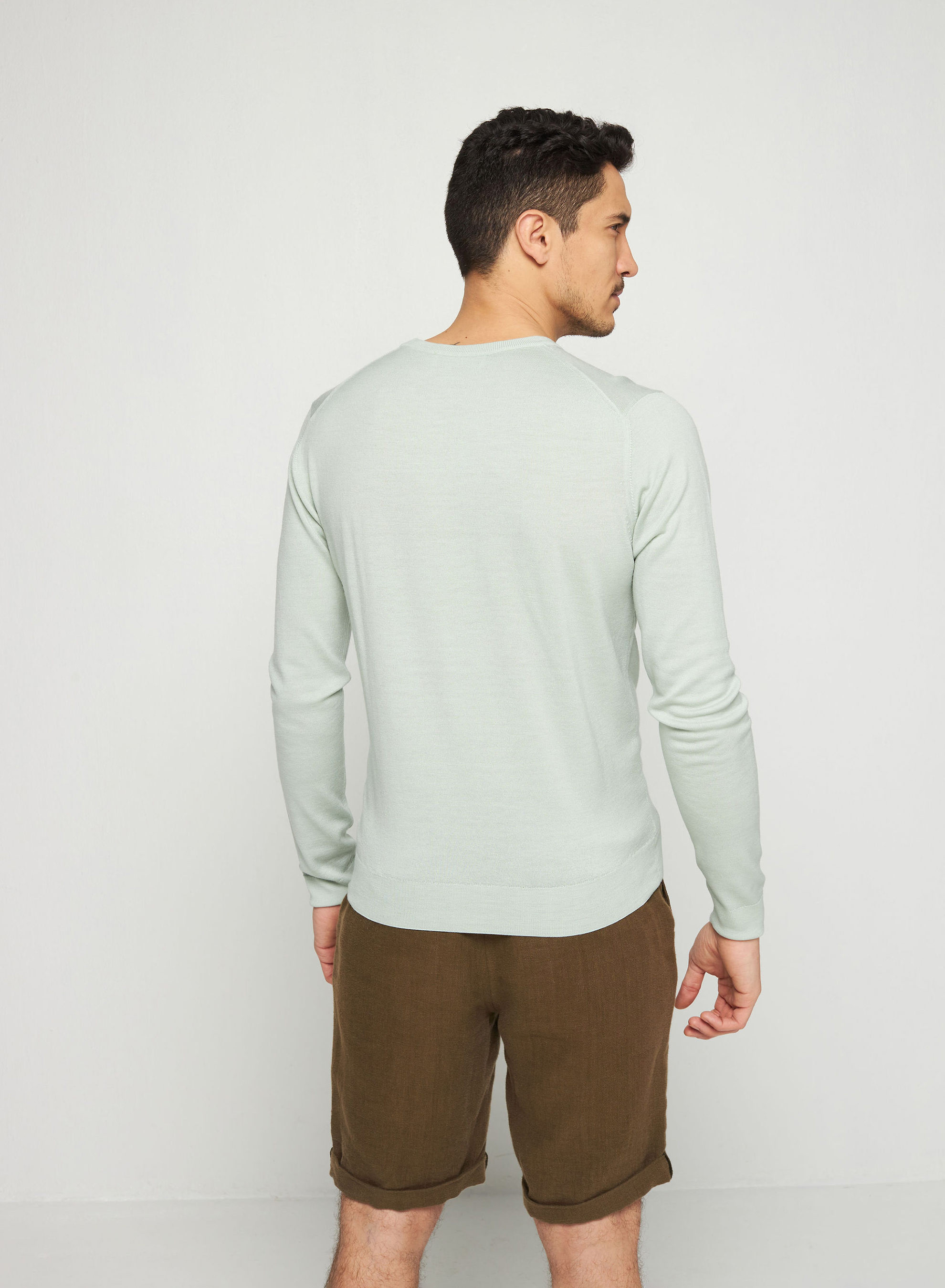 Round neck sweater with logo in merino wool - Eddie
