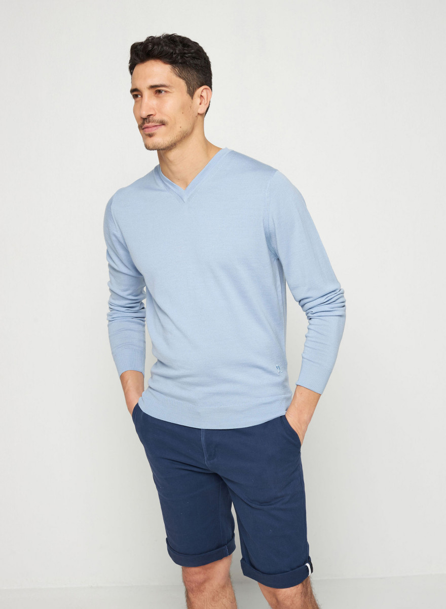 V-neck sweater with logo in merino wool - Elmo