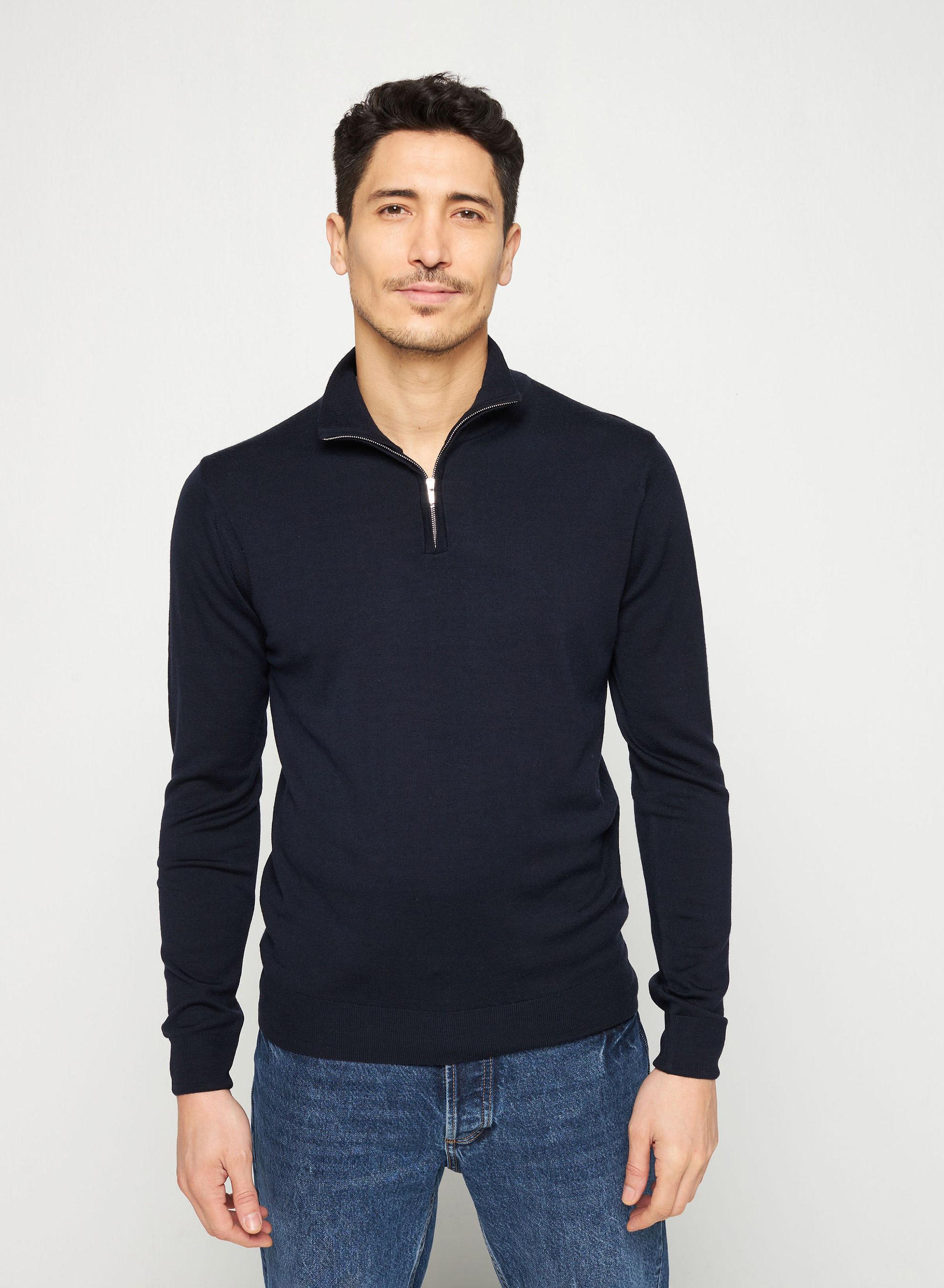 Pull col camionneur avec logo en laine mérinos - Ryan 7640 marine - 05 Bleu marine