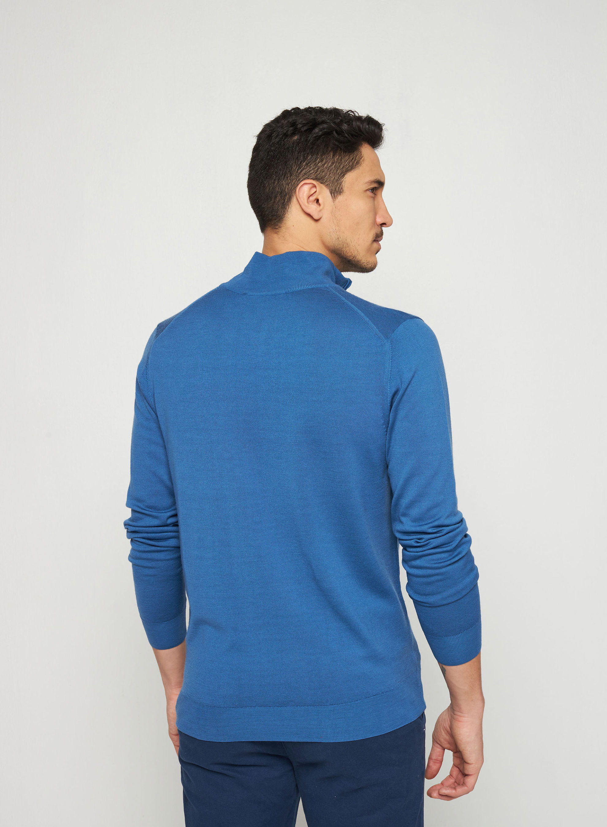 Pull col camionneur avec logo en laine mérinos - Ryan 7643 orage - 06 Bleu moyen