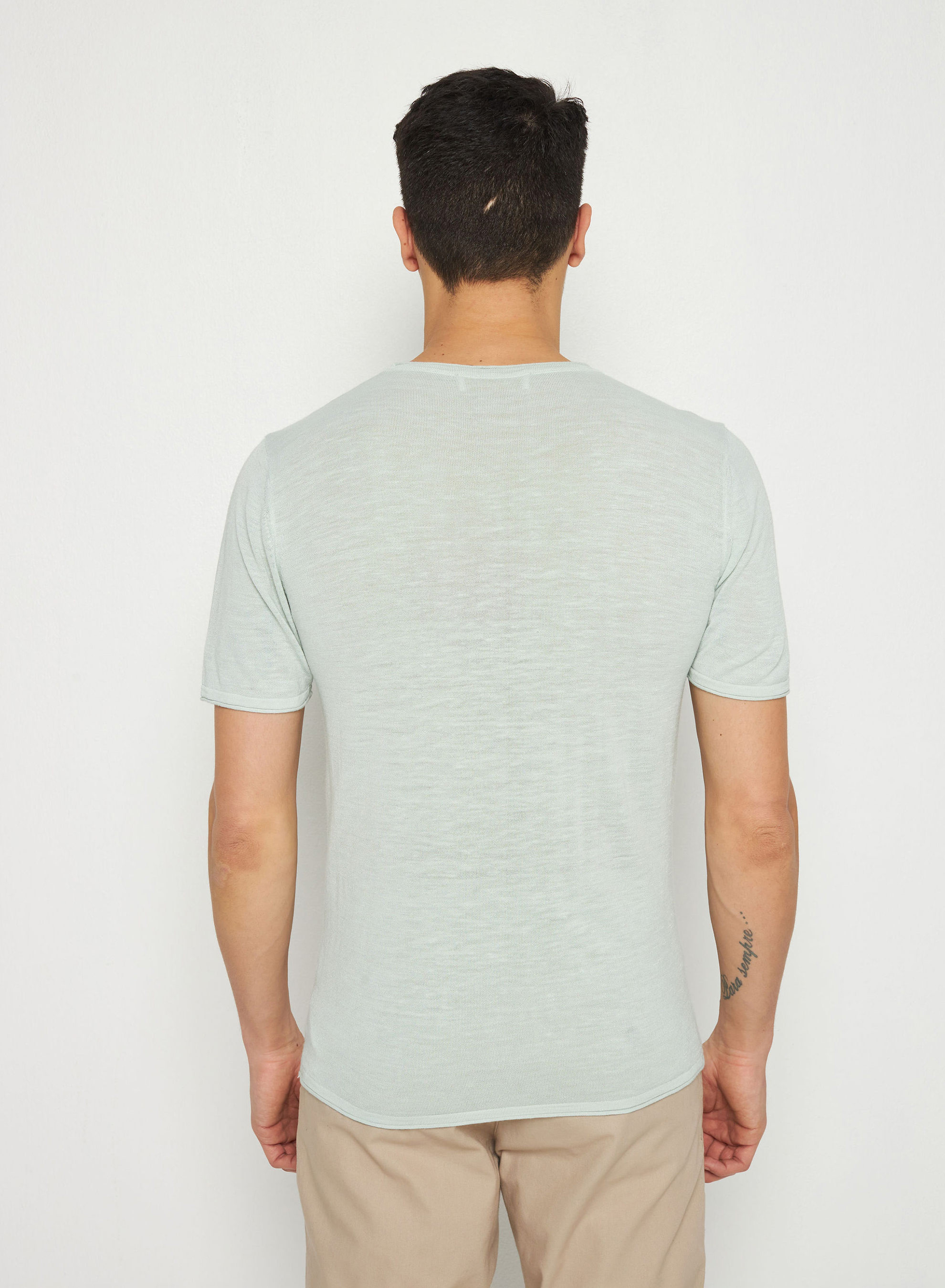 T-shirt col rond en lin flammé - Renaud 7651 sauge - 23 Vert clair