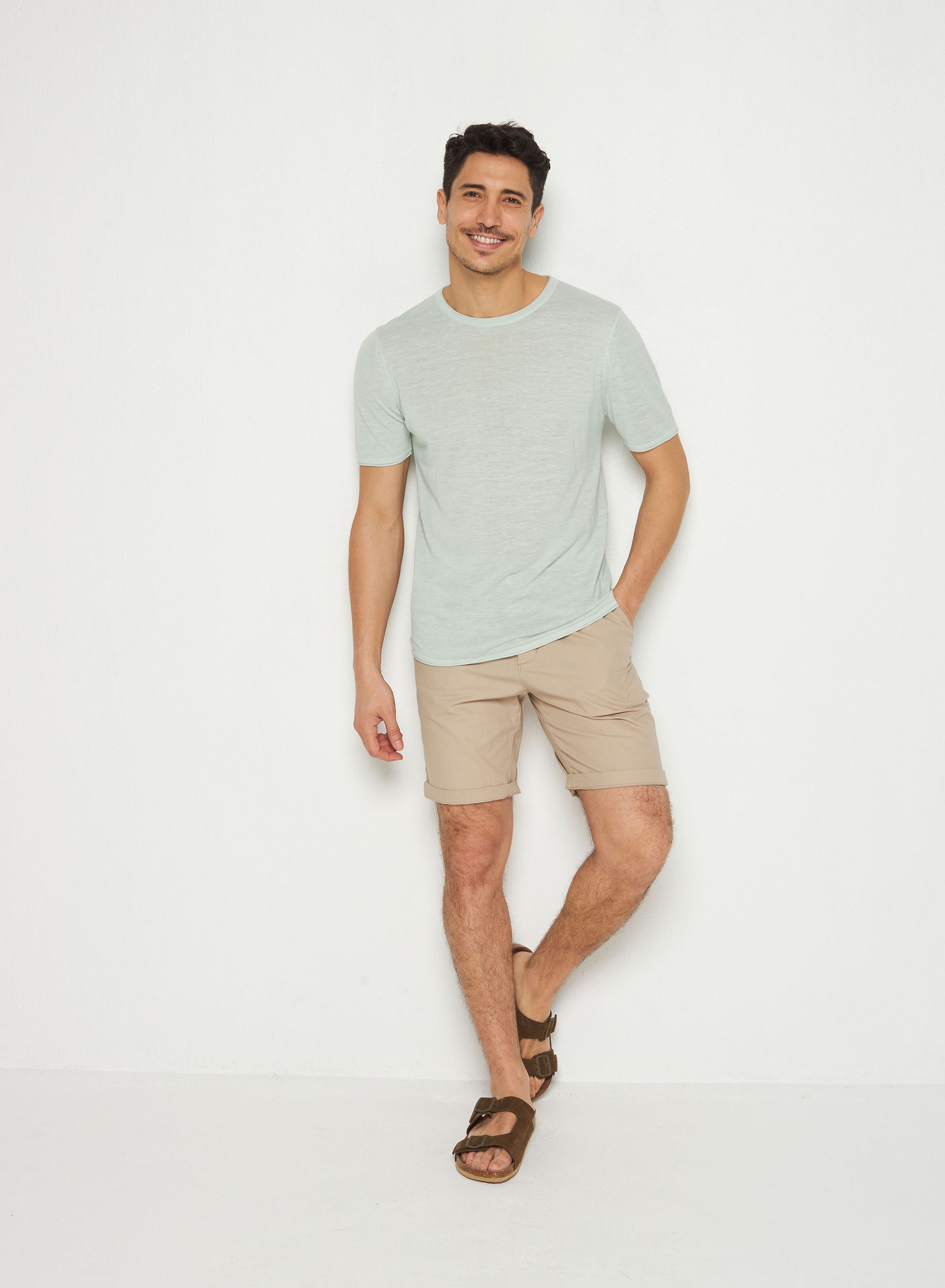 T-shirt col rond en lin flammé - Renaud 7651 sauge - 23 Vert clair