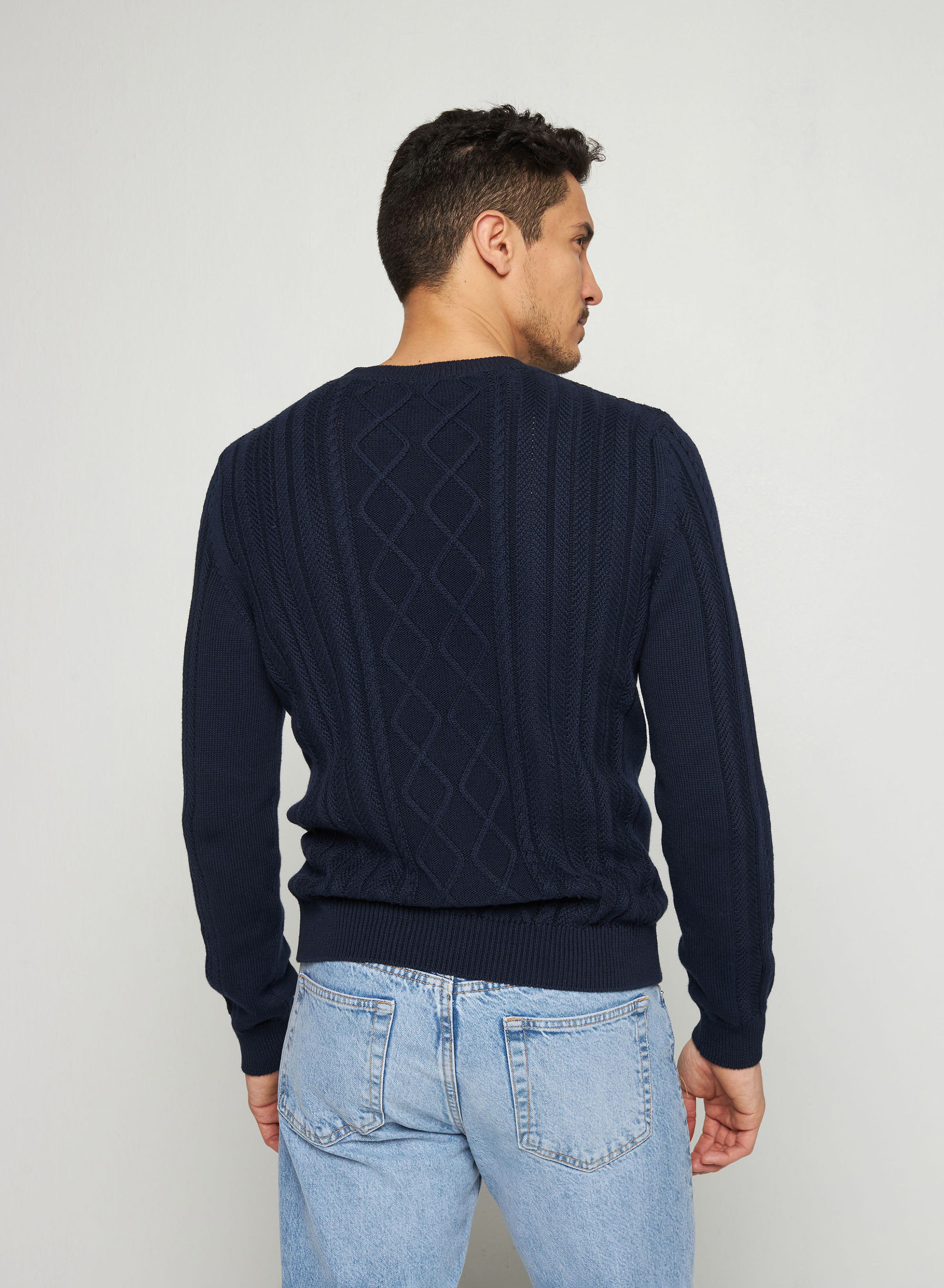 Pull torsadé en coton bio - Ridwane 7640 marine - 05 Bleu marine