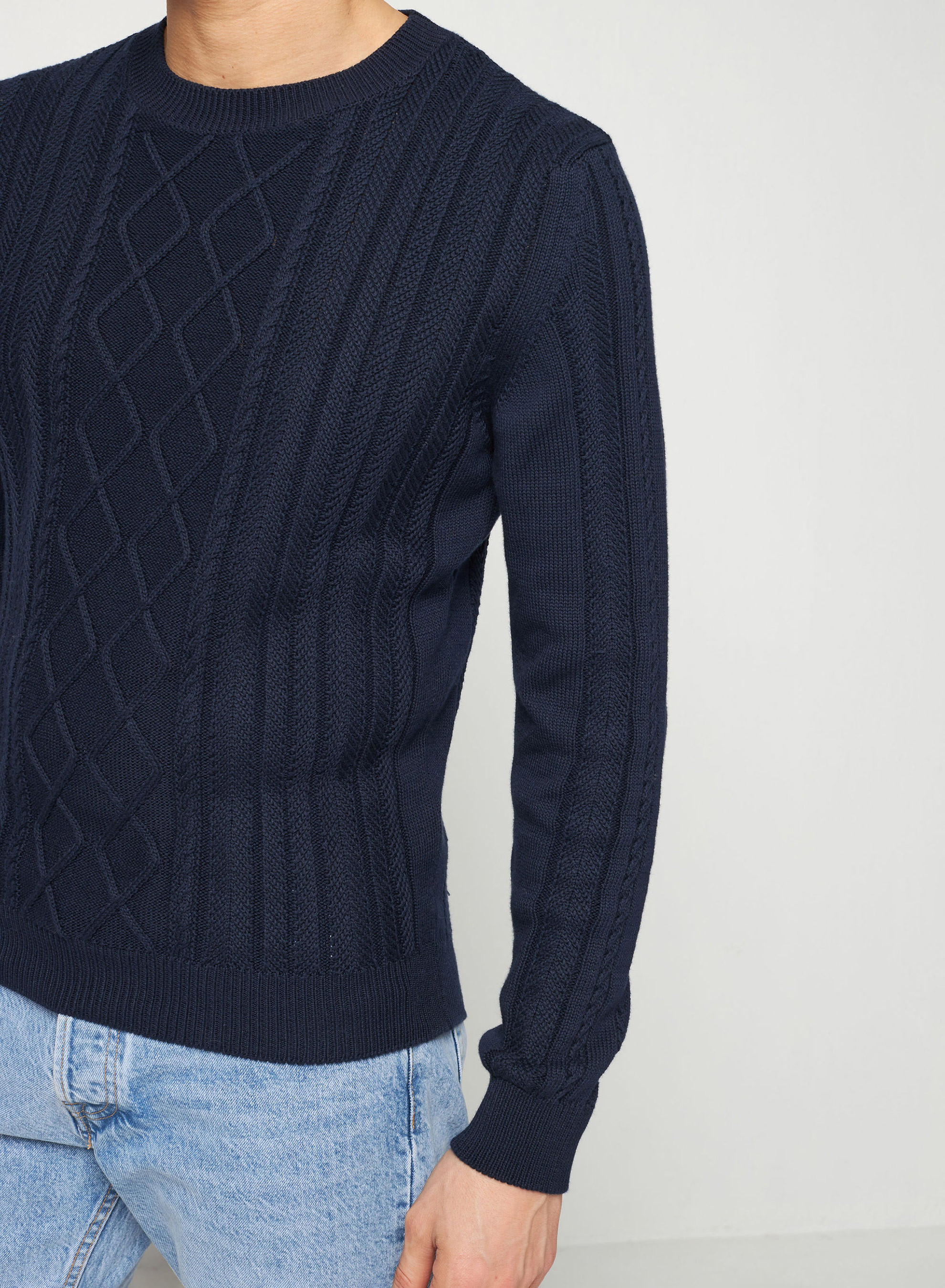Pull torsadé en coton bio - Ridwane 7640 marine - 05 Bleu marine