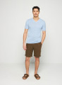 T-shirt col V en lin flammé - Reuben 7642 horizon - 04 Bleu clair