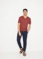 T-shirt col V en lin flammé - Reuben 7630 argile - 51 Bordeaux