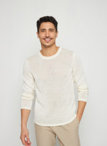 Pull col rond en lin - Rudy 7601 ecru - 82 Ecru