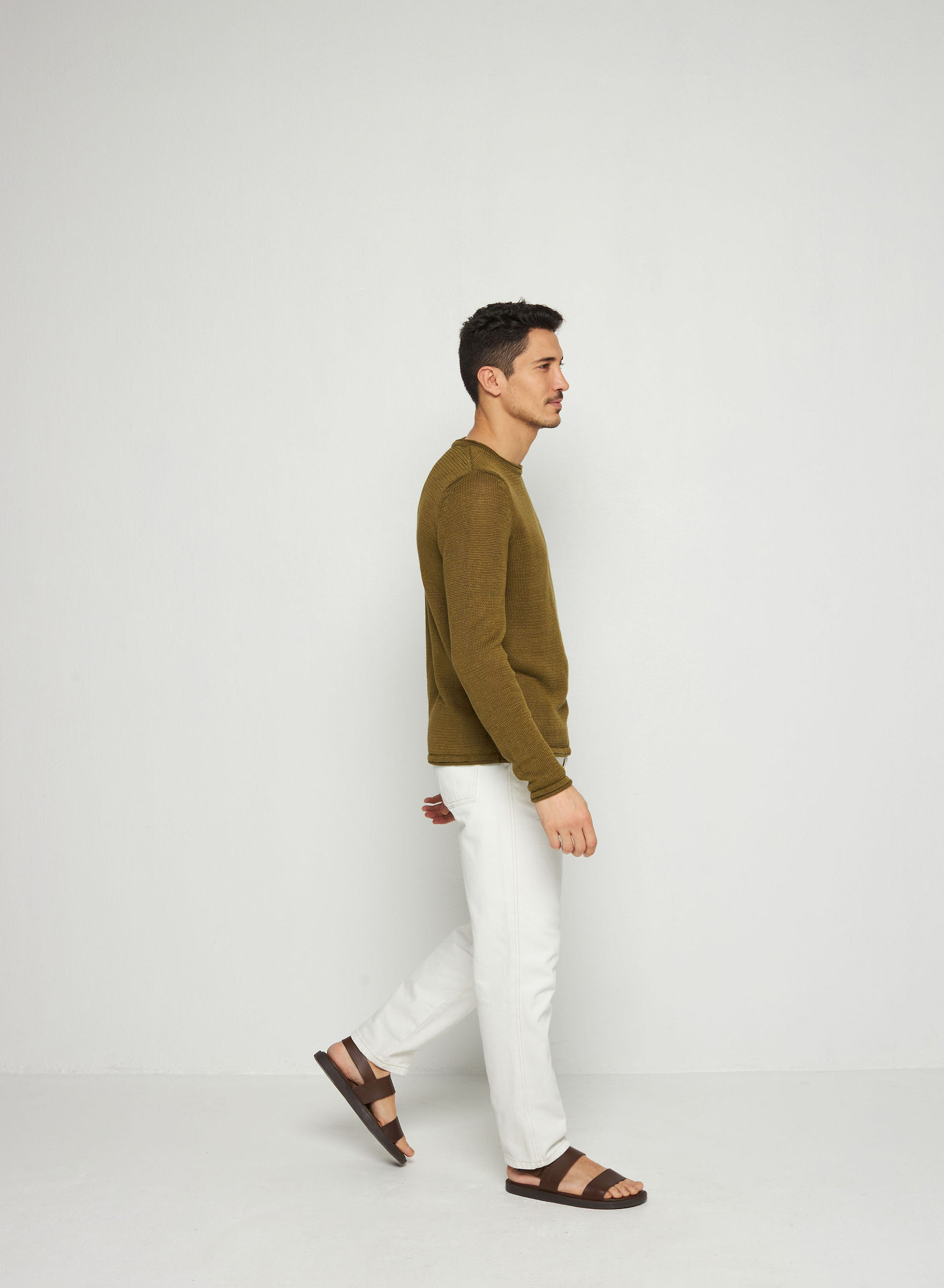 Pull col rond en lin - Rudy 7650 kaki - 83 Kaki