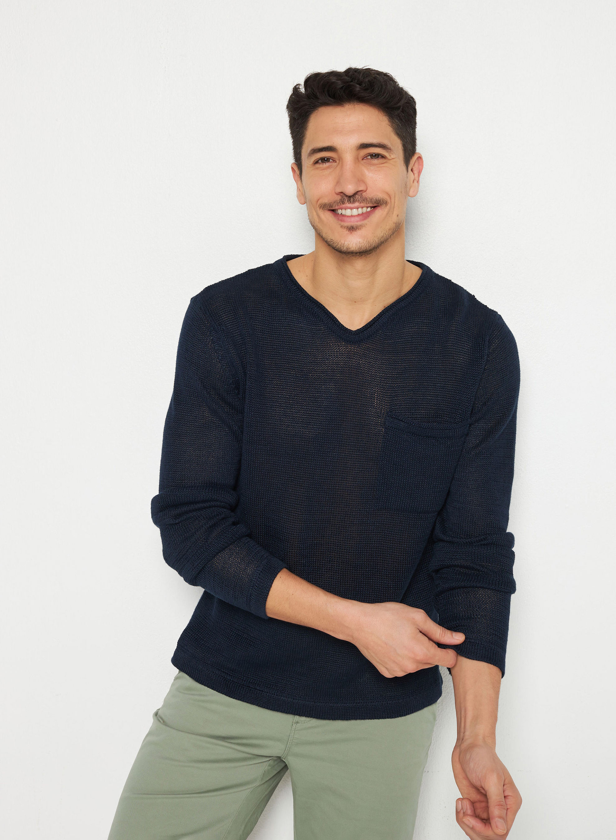 Pull col col tunisien en lin - Rubin 7640 marine - 05 Bleu marine