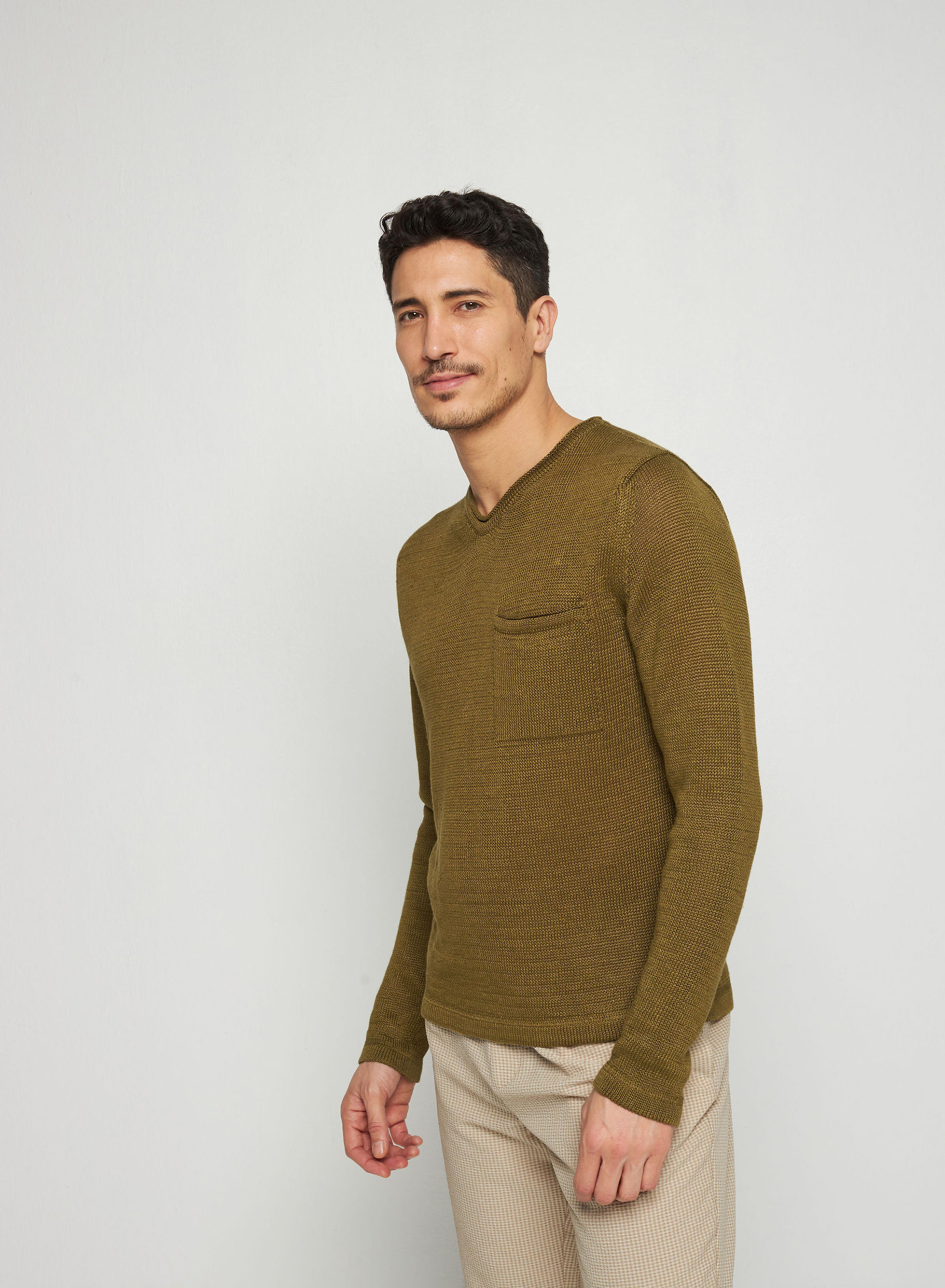 Pull col col tunisien en lin - Rubin 7650 kaki - 83 Kaki
