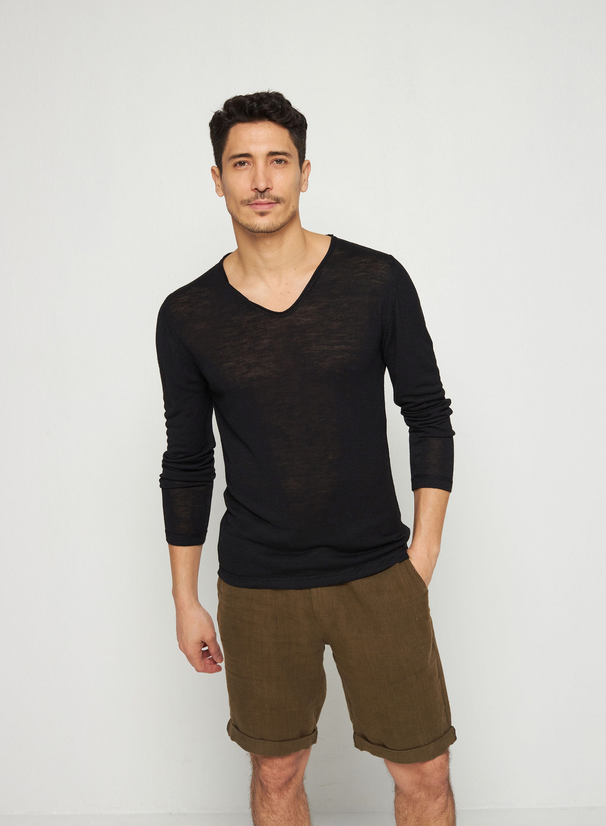 Slub linen and linen V-neck sweater -Blayne