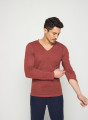 T-shirt col tunisien en lin flammé - Blayne 7630 argile - 51 Bordeaux