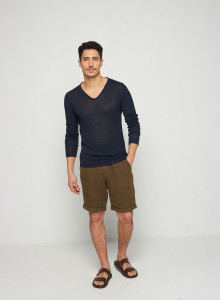 Slub linen and linen V-neck sweater -Blayne