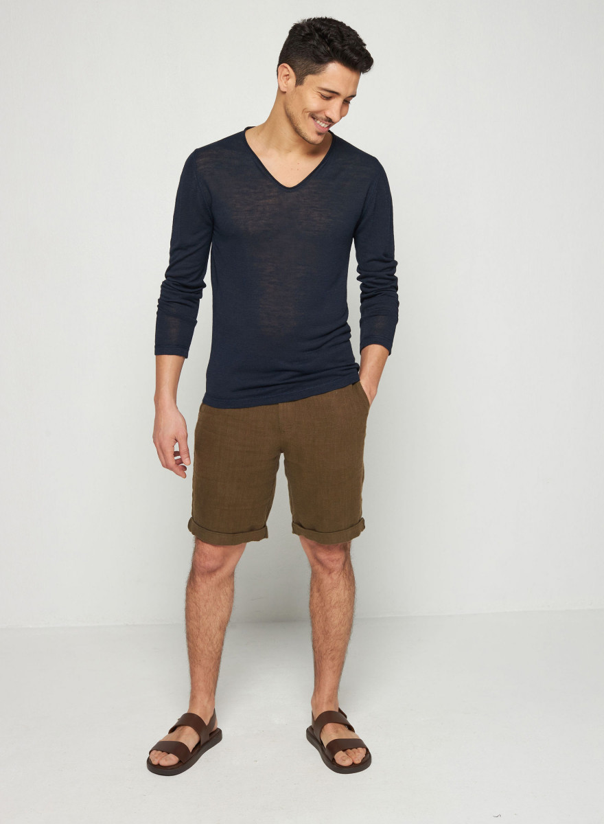Flamed linen tunisian collar t-shirt - Blayne