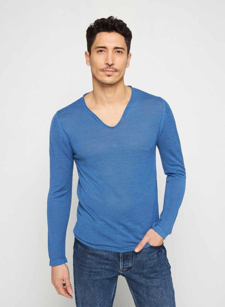 Flamed linen tunisian collar t-shirt - Blayne
