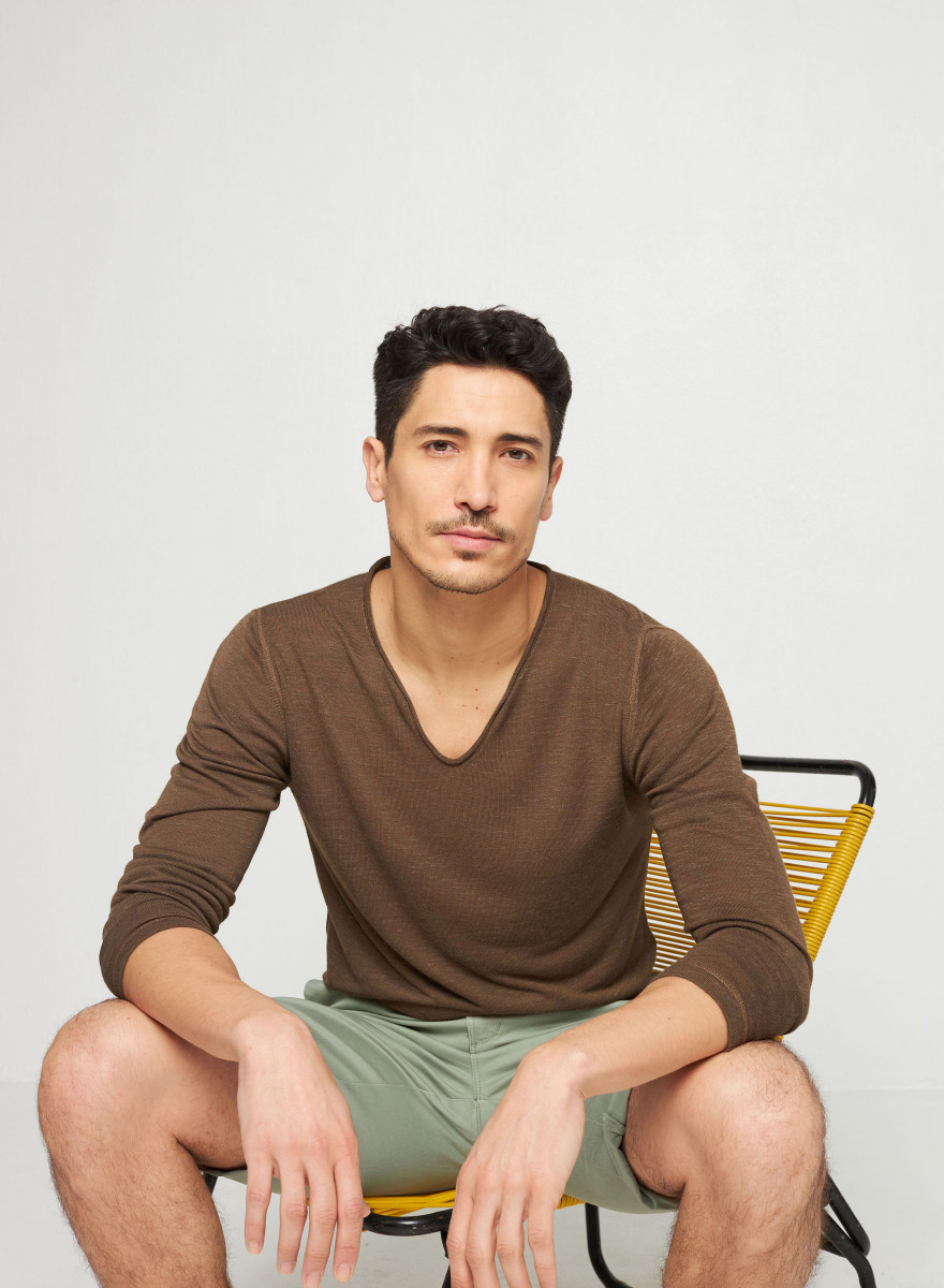 T-shirt col tunisien en lin flammé - Blayne