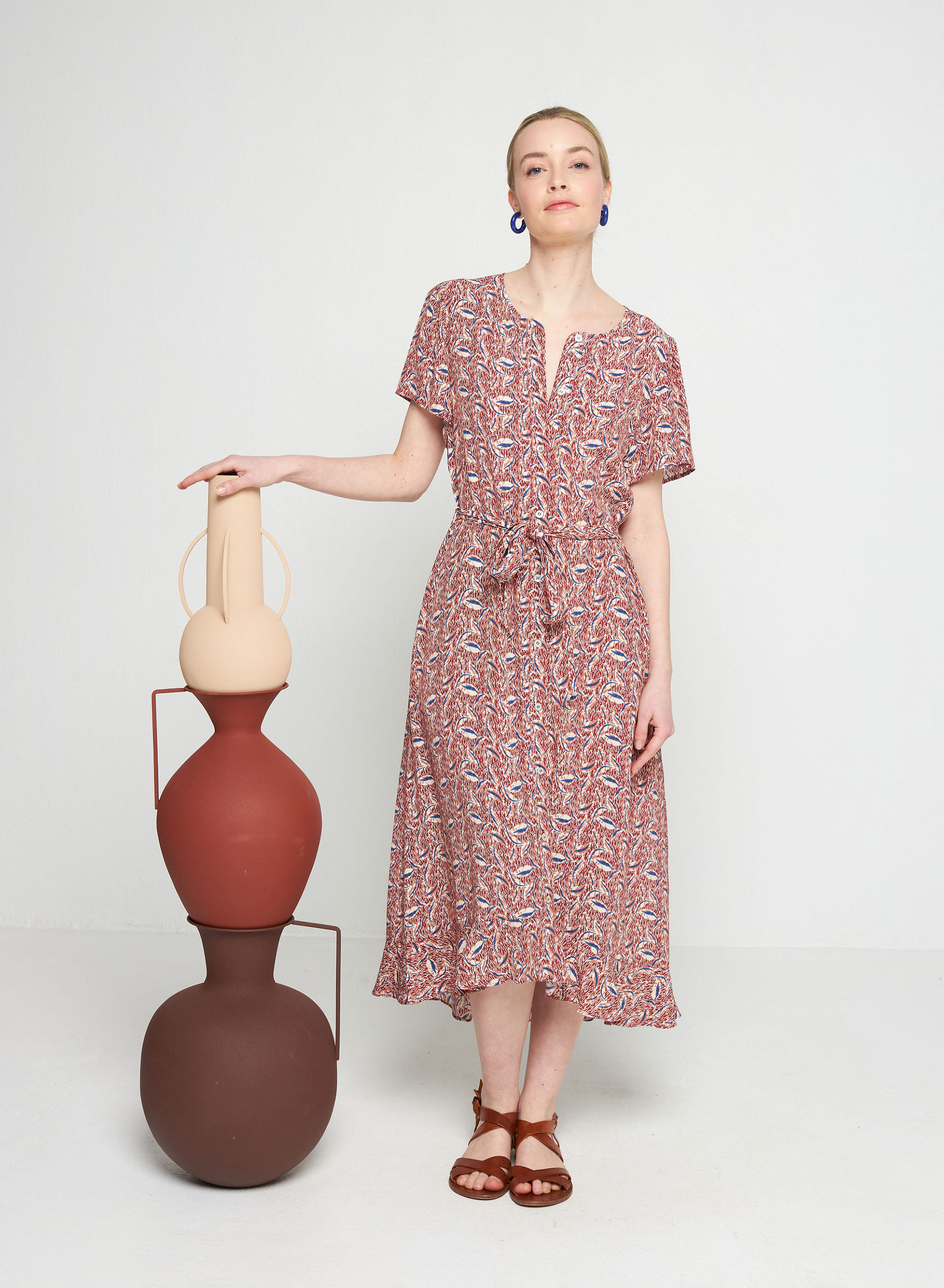 Robe longue à motifs en chaine et trame viscose - Sefiane 7722 blush - 51 Bordeaux