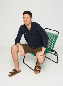 Chemise boutonnée en lin flammé - Randy 7640 marine - 05 Bleu marine