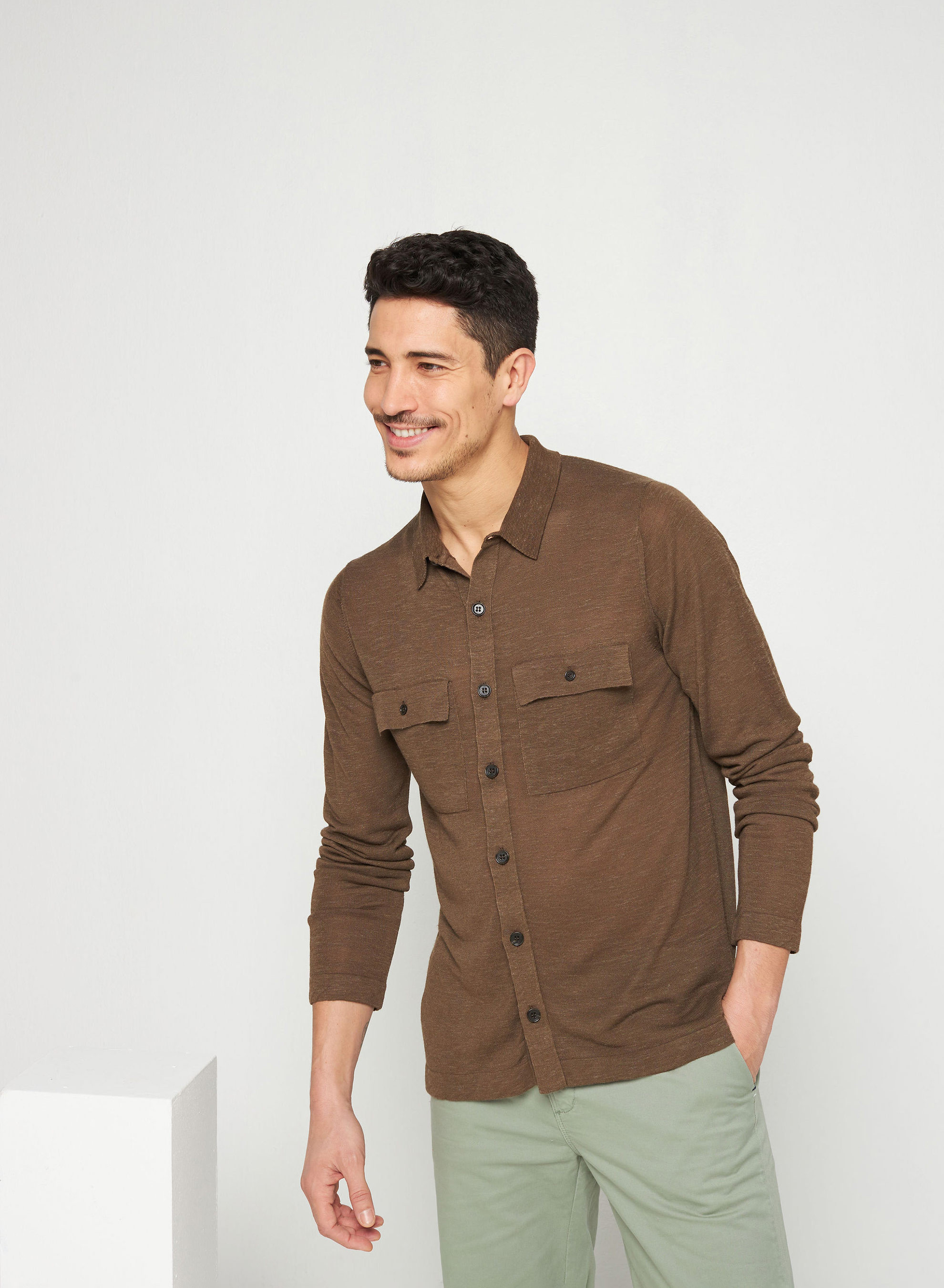 Chemise boutonnée en lin flammé - Randy 7650 kaki - 83 Kaki