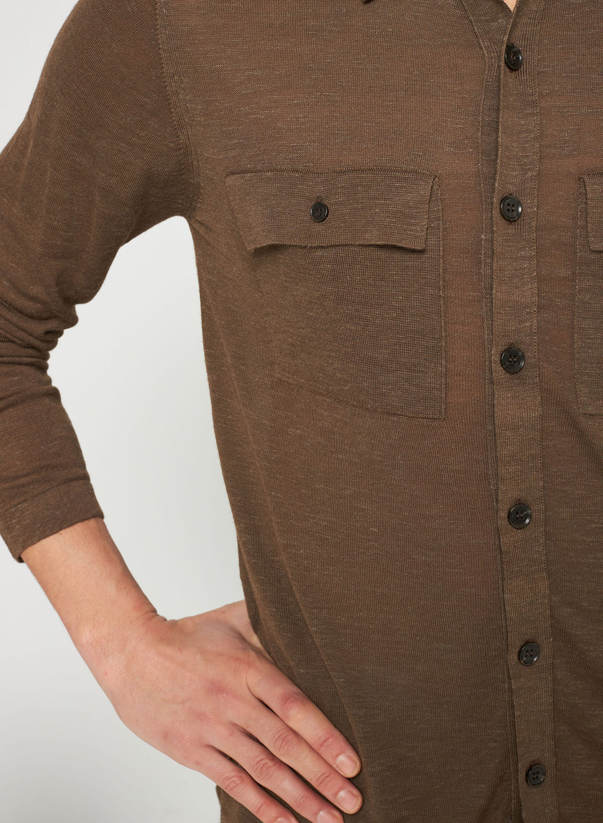 Chemise boutonnée en lin flammé - Randy 7650 kaki - 83 Kaki