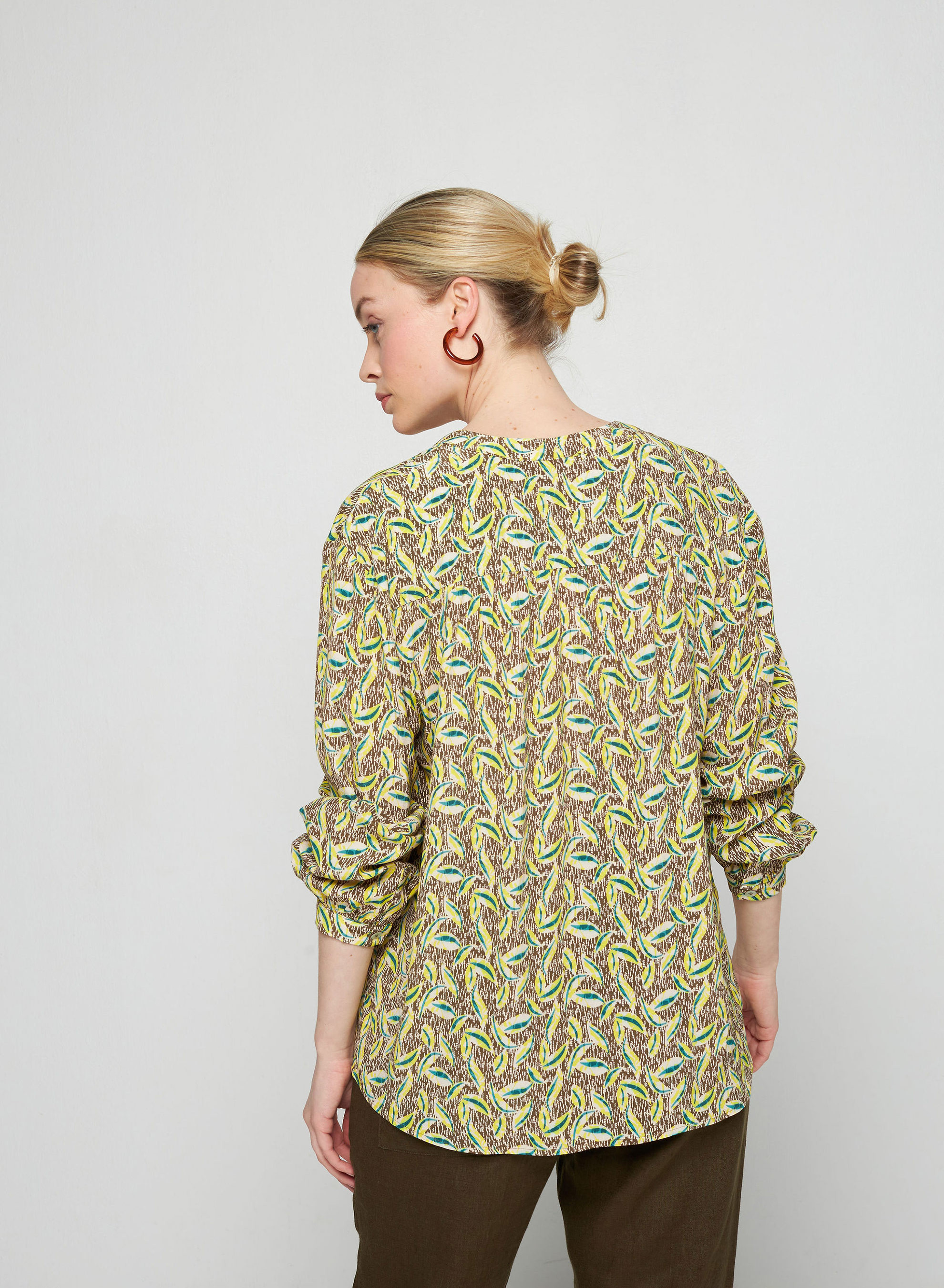 Chemisier manches longues à motifs en chaine et trame viscose - Seina 7723 kaki - 83 Kaki