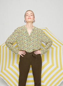Patterned long-sleeved blouse in viscose warp and weft - Seina