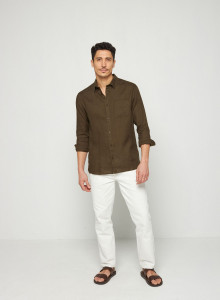 Chemise manches longues en lin - Robin 7650 kaki - 83 Kaki