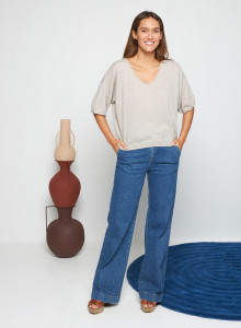 T-shirt à manches coudes en cachemire light - Solange 7620 raphia - 13 Beige moyen