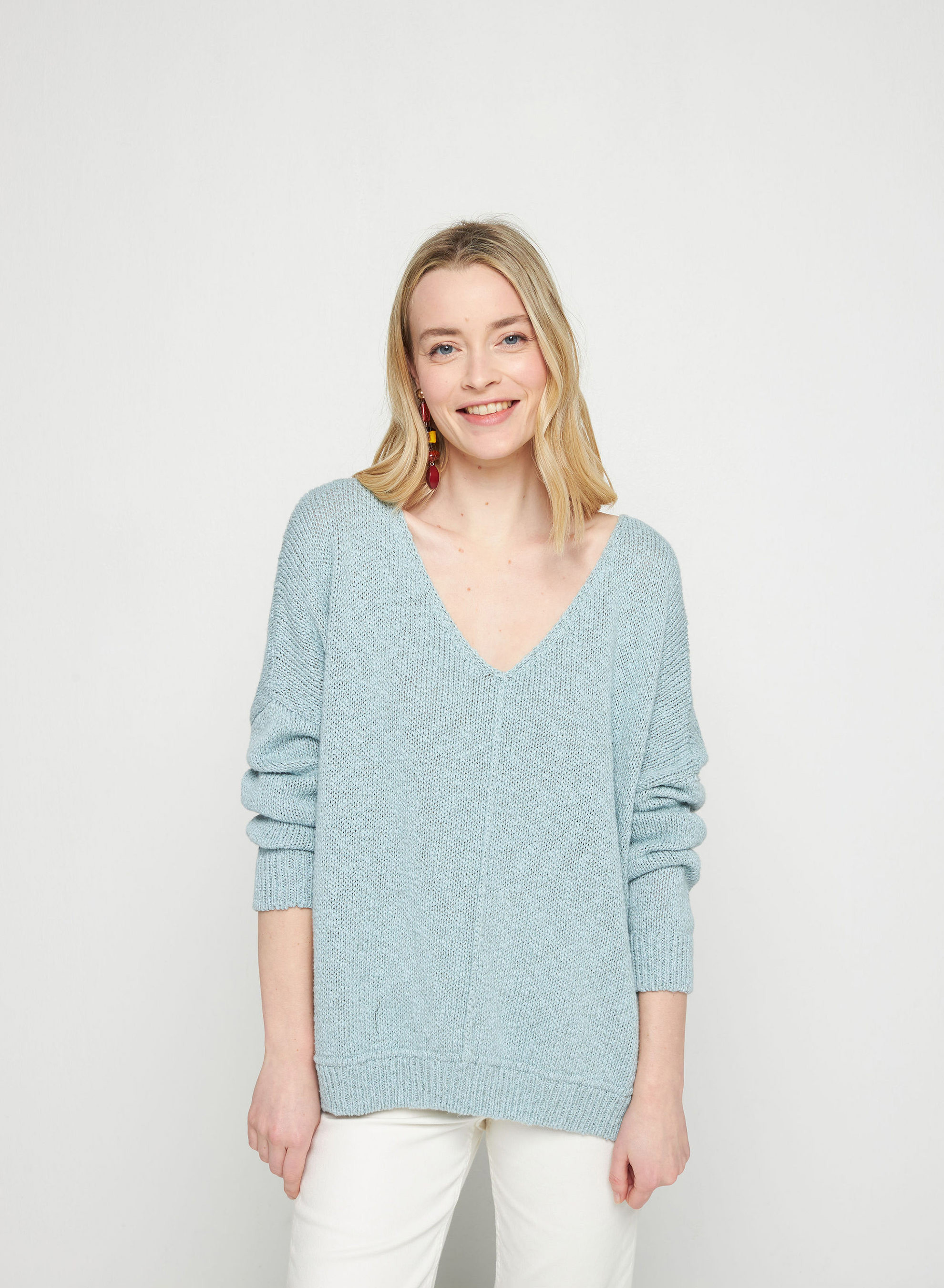 Pull ample coton et lin - Thalie  7644 lagon - 04 Bleu clair