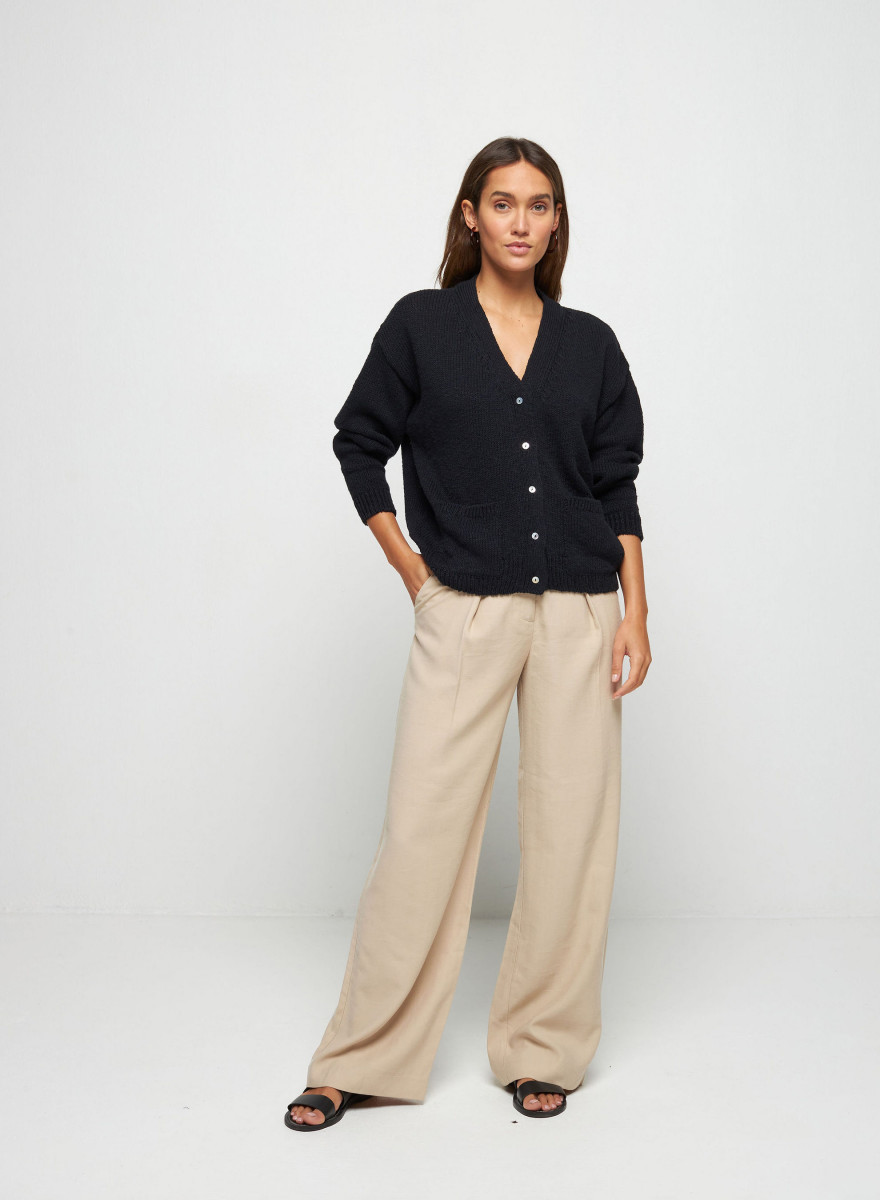 Cotton and linen V-neck cardigan - Thais