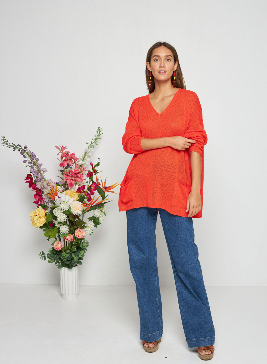 Pull oversize col V en corallo - Telma
