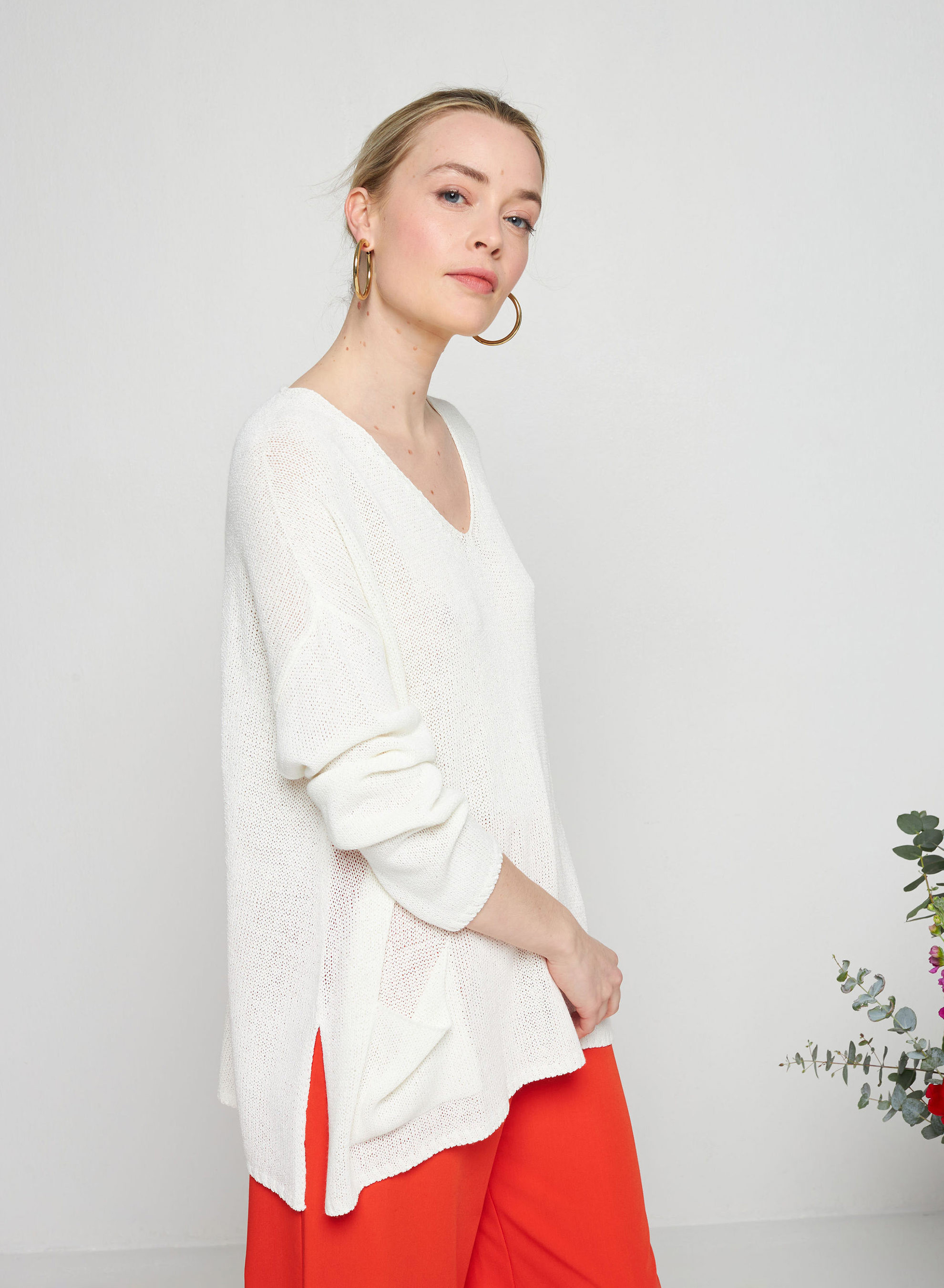 Pull oversize col V en corallo - Telma 7601 ecru - 82 Ecru