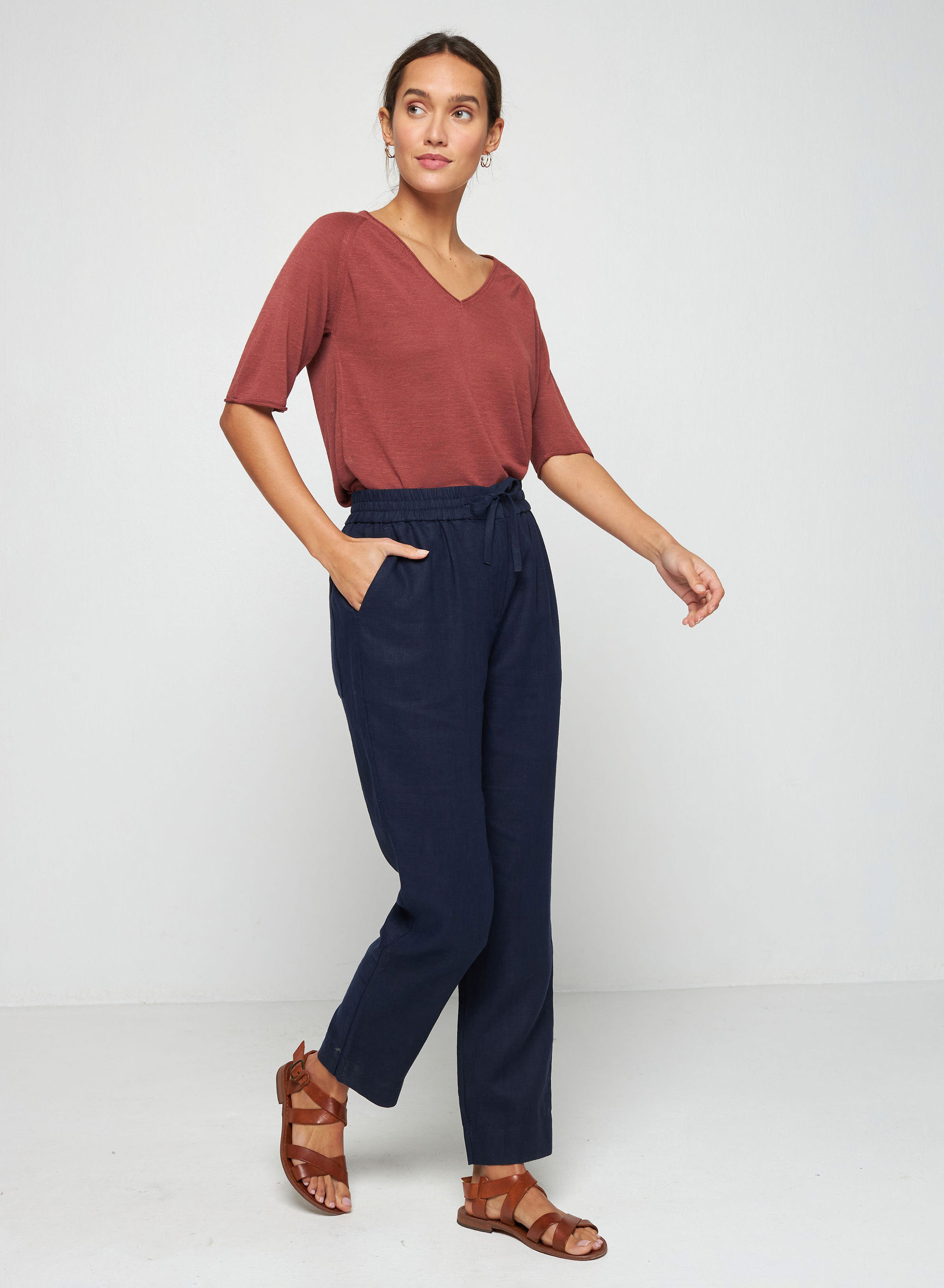 Pantalon casual en lin - Toscane 7640 marine - 05 Bleu marine