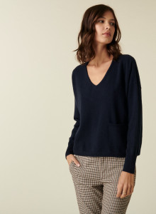 Short cashmere V-neck sweater with pockets - Balba