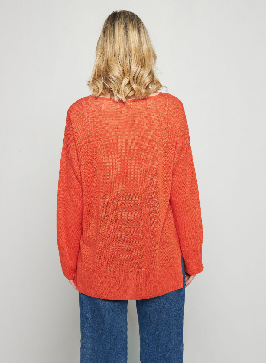Pull oversize col V en lin - Tiphaine