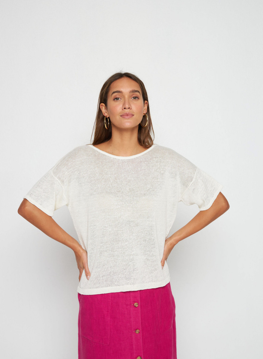 Linen Button Back T-Shirt - Tilla