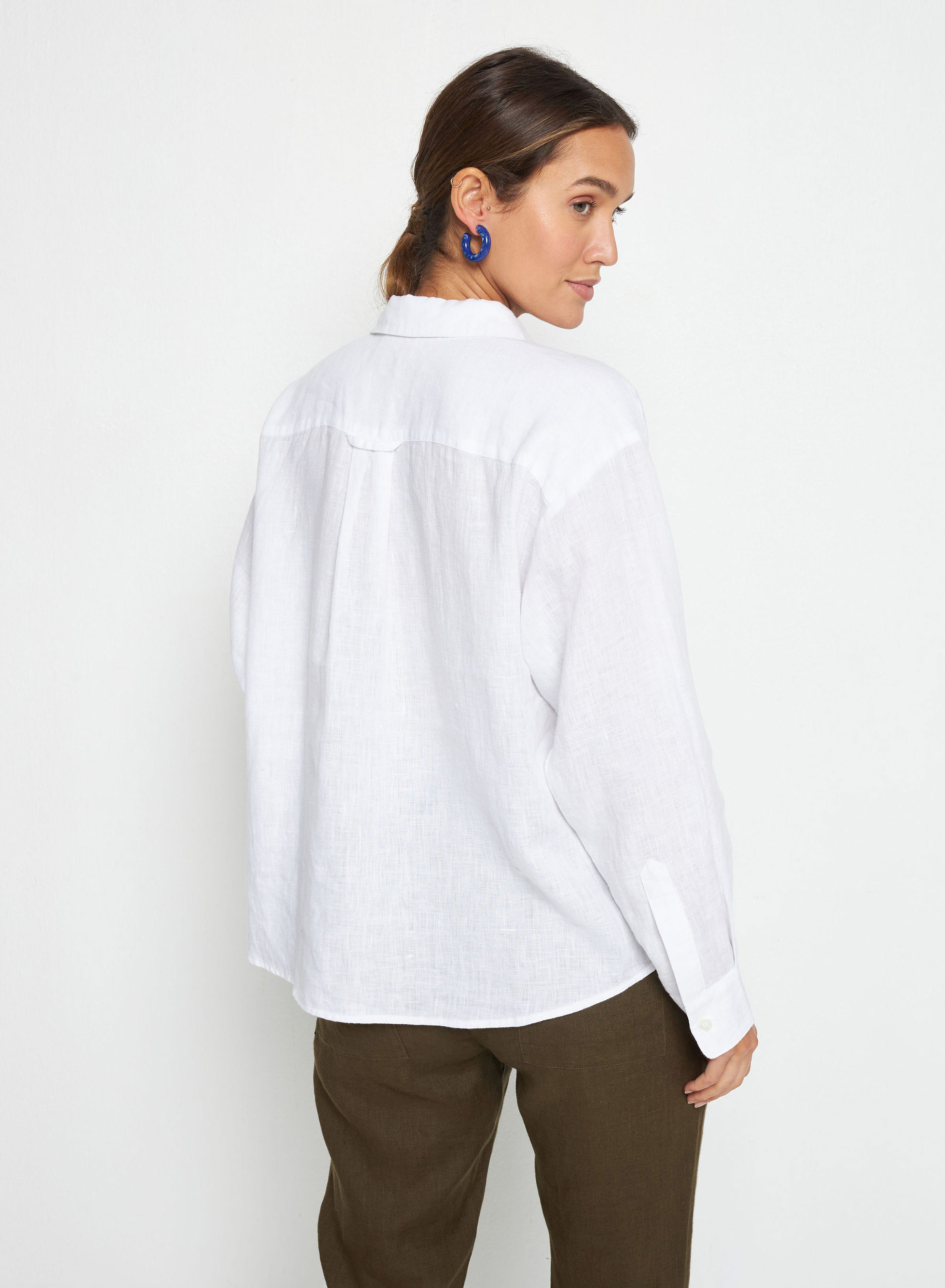 Chemise manches longues chaine en lin - Tonya 7600 blanc - 02 Blanc