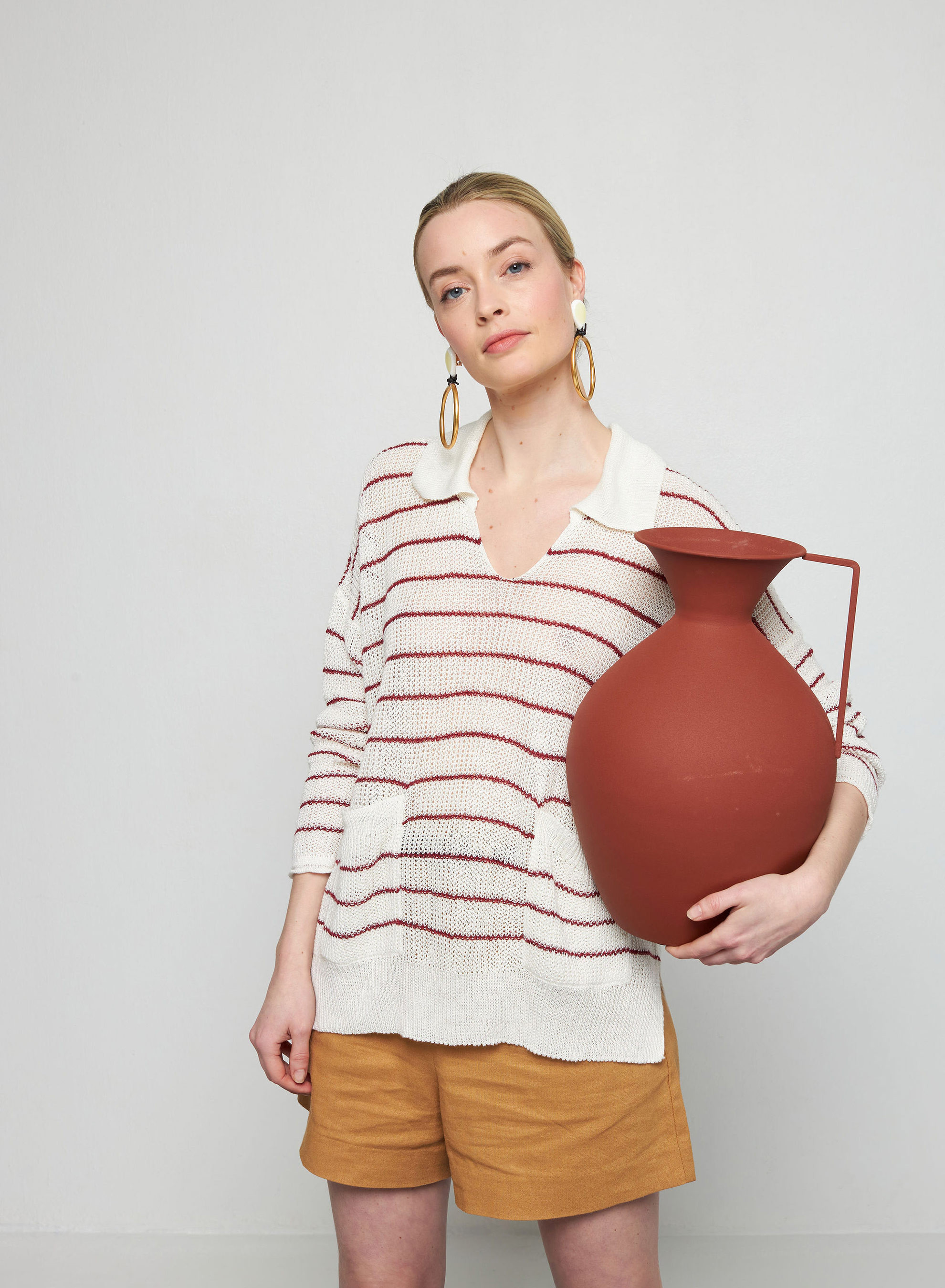 Pull ample col polo en lin - Tiara 7730 ecru/argile - 82 Ecru