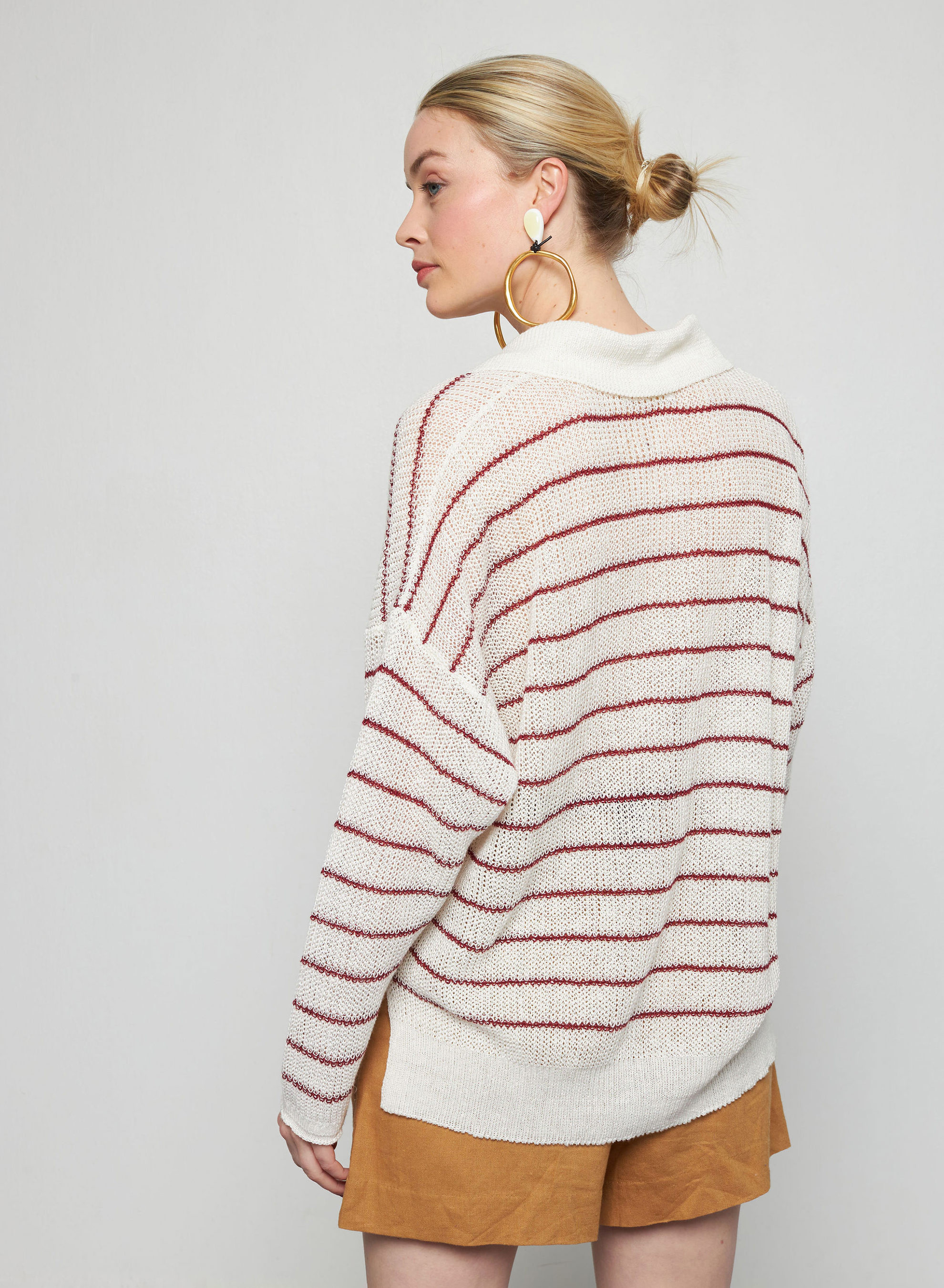 Pull ample col polo en lin - Tiara 7730 ecru/argile - 82 Ecru